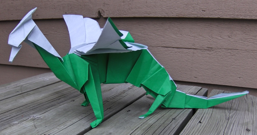 Origami dragon sculpture folded by Christine Petrell Kallevig
